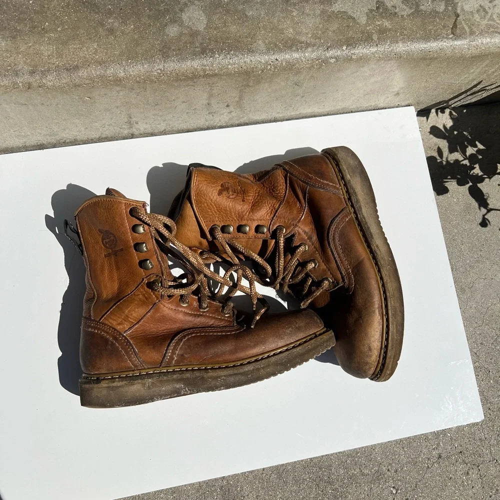 Georgia Boot Tan Leather Work Boots with Black and Red Label